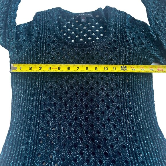 Rock & Republic Y2K Green Metallic Knit Sparkly Mesh High Low Tunic Sweater Sz S - Picture 5 of 7